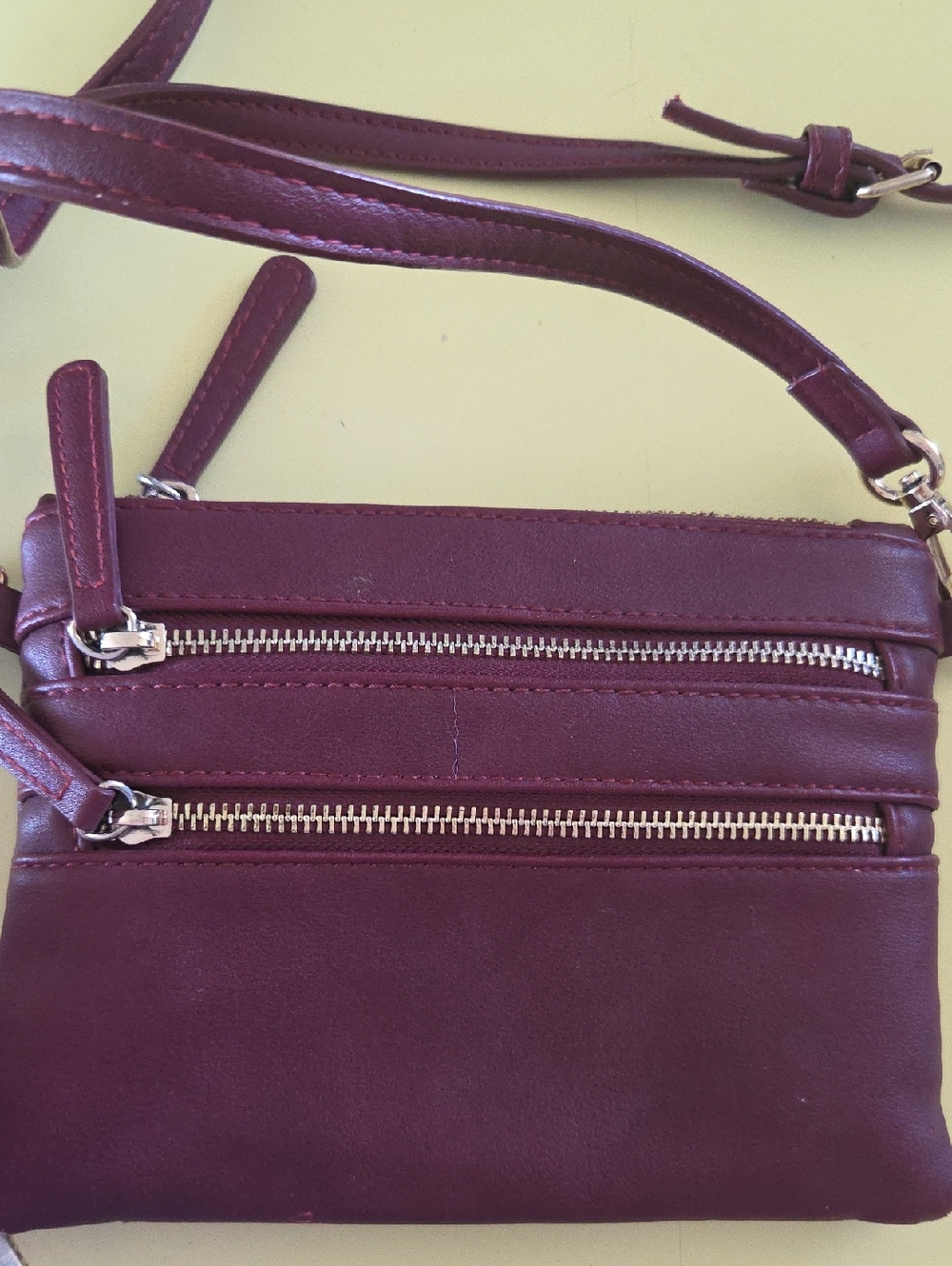 Women's Crossbody Bag in Burgundy - Minimal Faux Leather Design